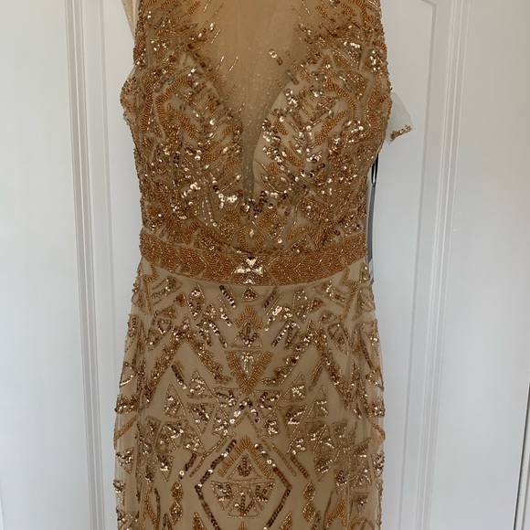GOLD PROM GOWN DRES WITH DETACHABLE SKIRT EMBELLISHED MERMAID - Picture 8 of 13